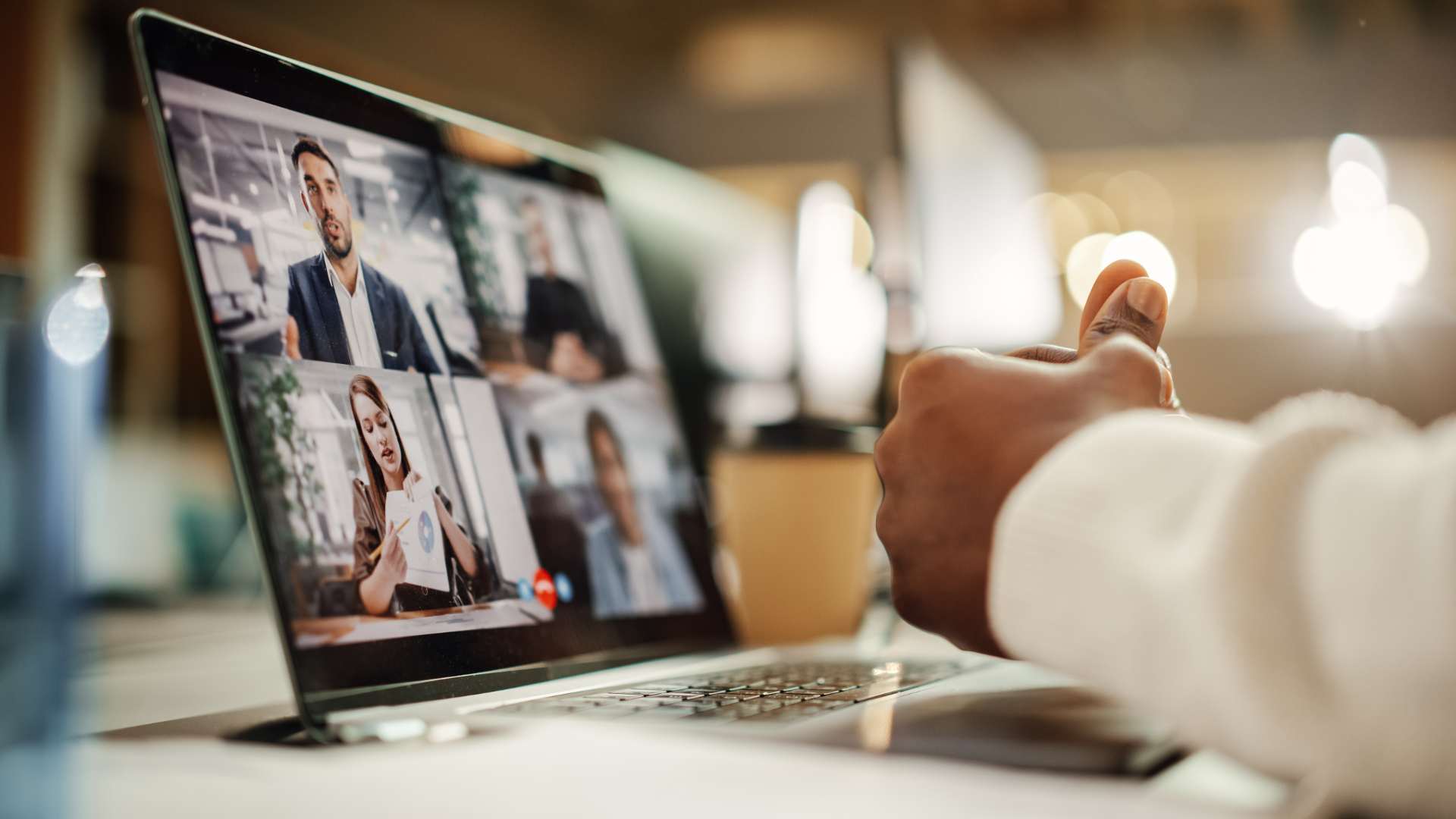 Video call on laptop screen